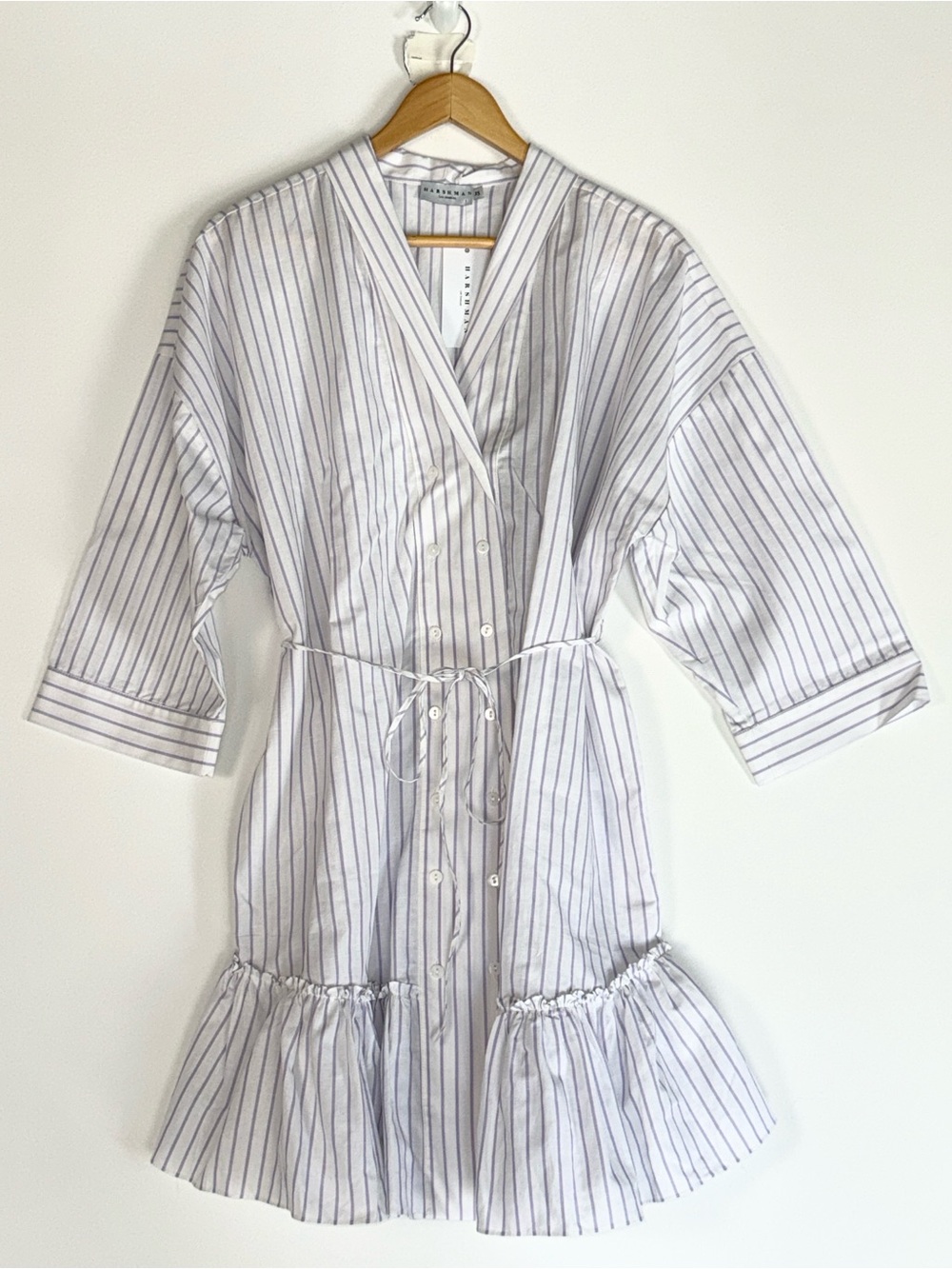 Harshman Nebbi Caftan White/Lavender Stripes Cotton/Linen XS NWT